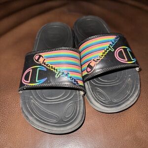 Champion Kids' Black Sandals with Rainbow Stripes